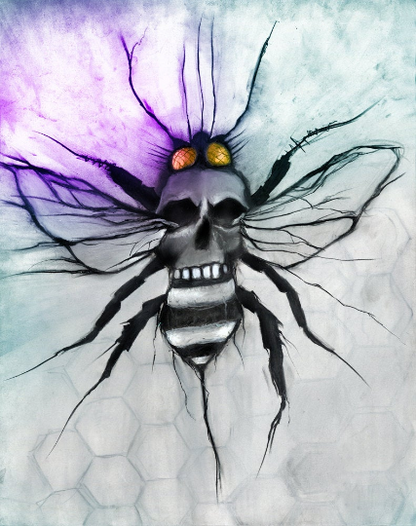 Bee Skull - For Life - illustration print