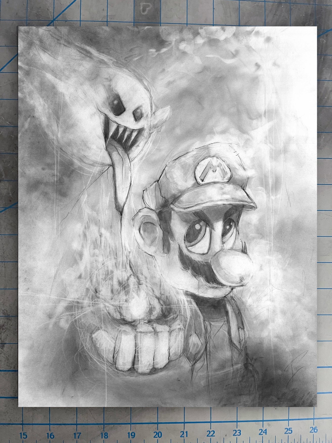 Mario Boo - Original Graphite Illustration