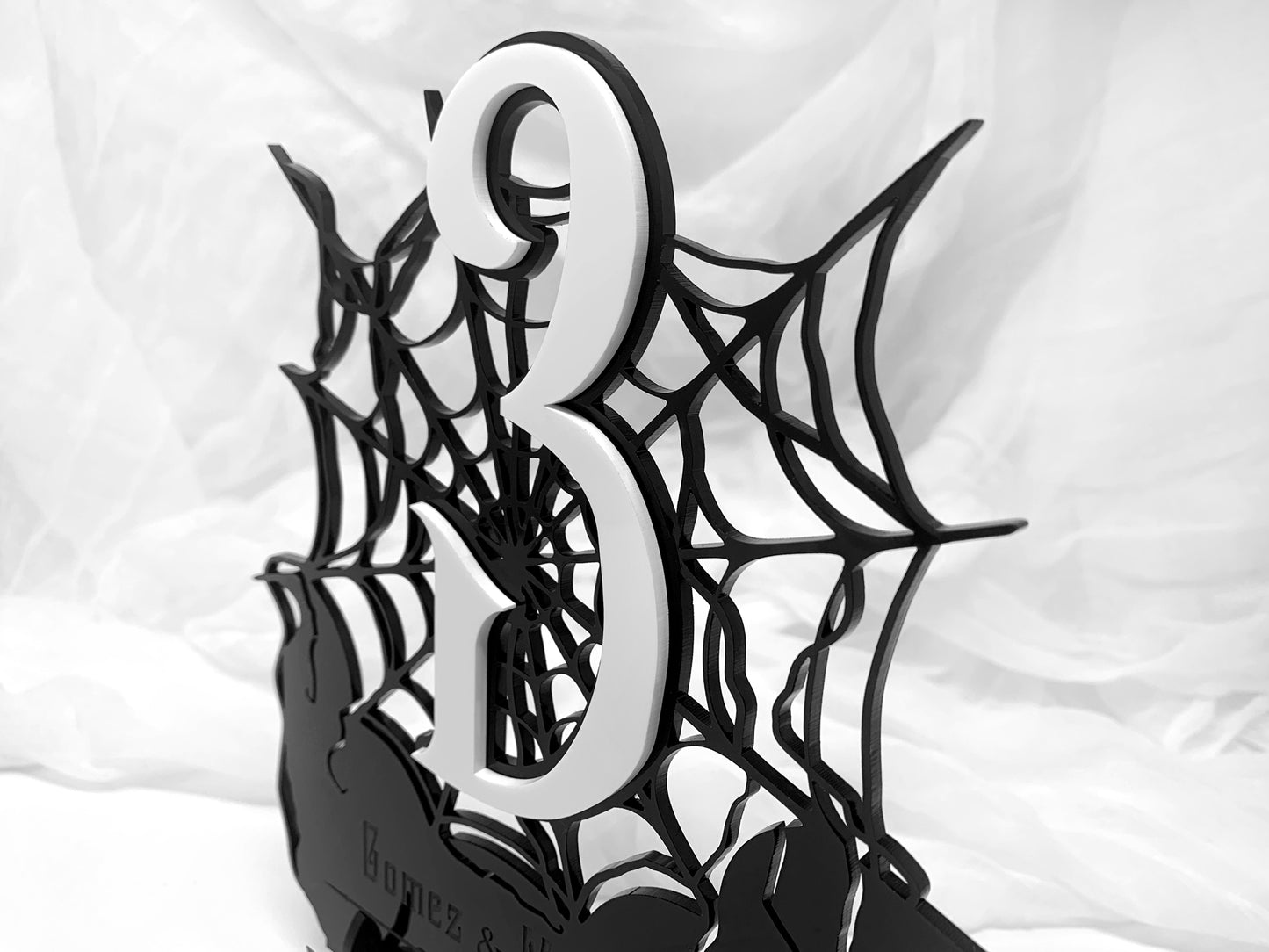 Customizable Gothic Table Numbers Engraved Spider Web 3D Acrylic Wedding Events
