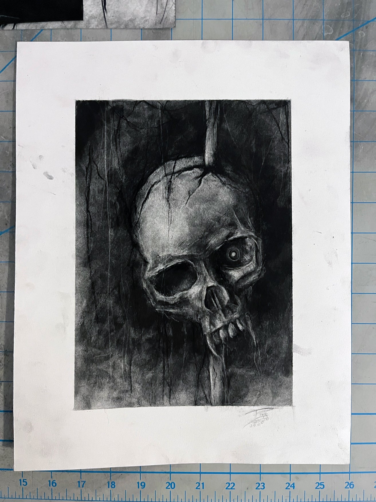 Vamp Skull - Original Charcoal Illustration