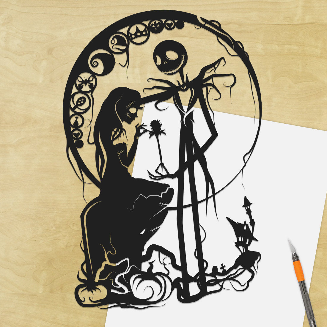UNFRAMED Nightmare Before Christmas Jack and Sally paper cut art