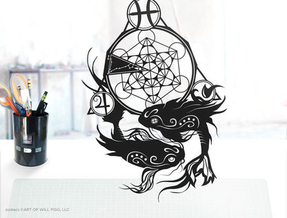 FRAMED Pisces Zodiac - paper cut art