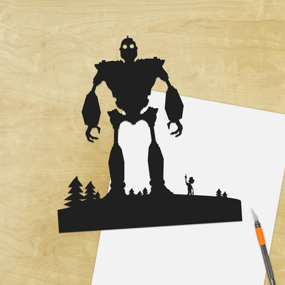 UNFRAMED Iron Giant and Hogarth paper cut art