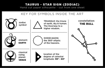 FRAMED Taurus Star Sign - paper cut art