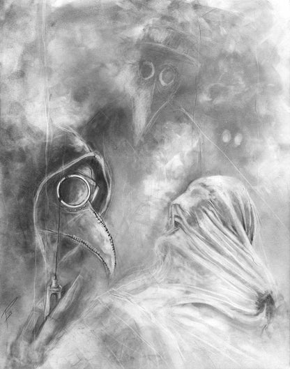 Plague Doctors At Work -  Illustration Graphite print