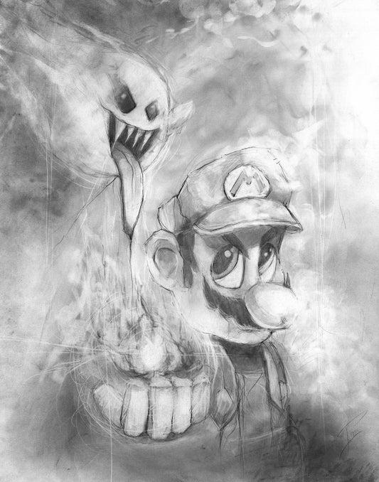 Mario Boo - illustration Graphite print