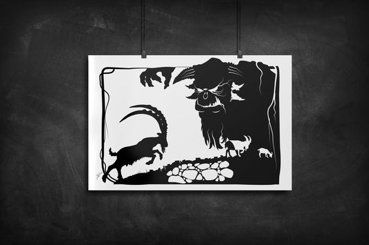 Three Billy Goats Gruff silhouette art print