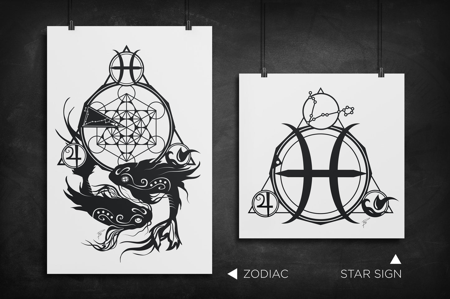 Pisces - Zodiac Star Sign silhouette art print