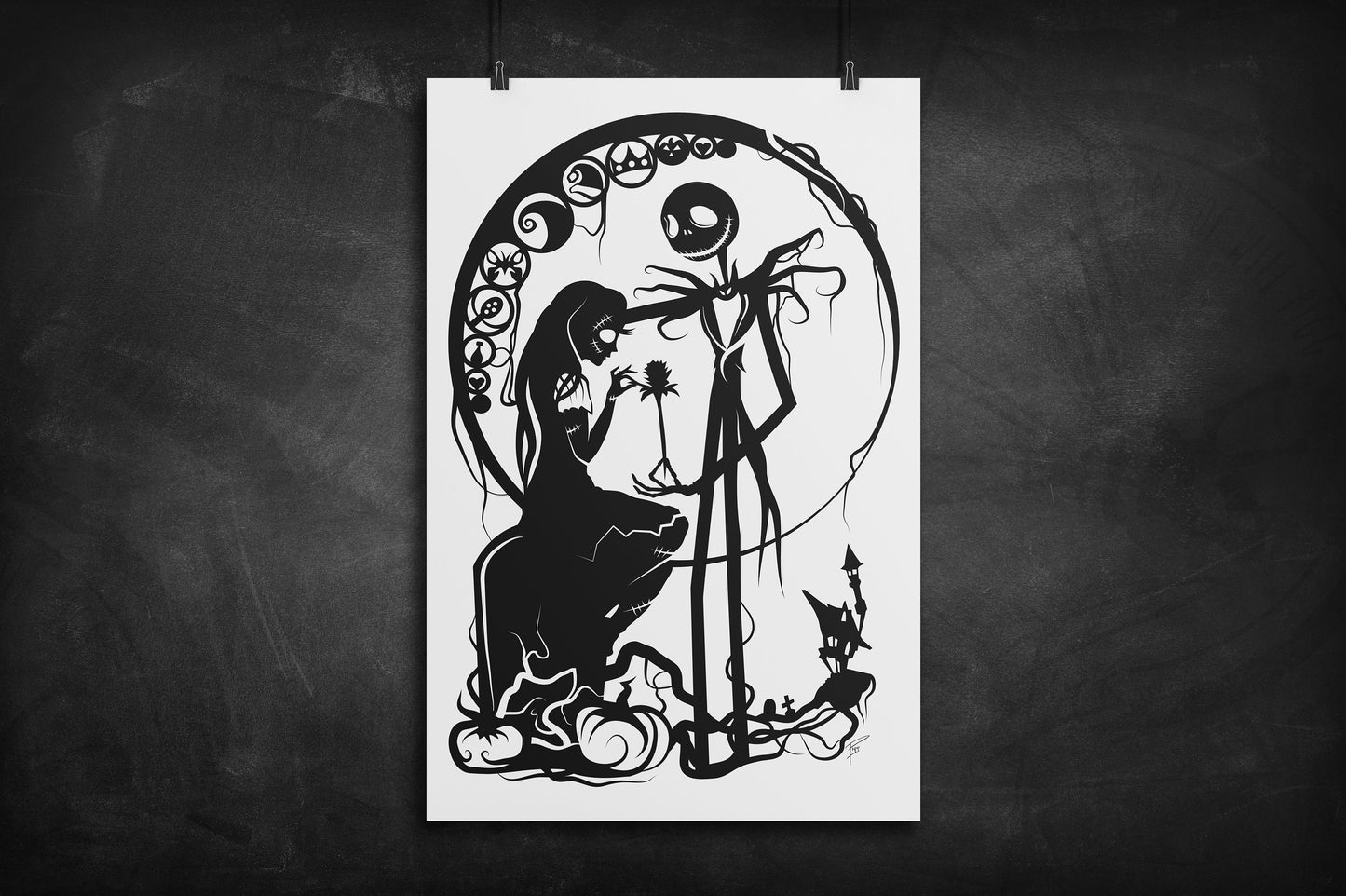 Jack and Sally - Nightmare Before Christmas silhouette art print