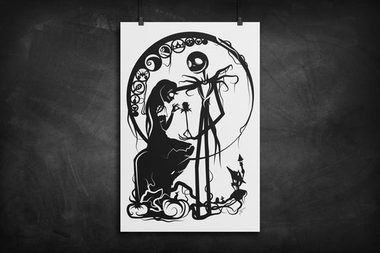 Jack and Sally - Nightmare Before Christmas silhouette art print