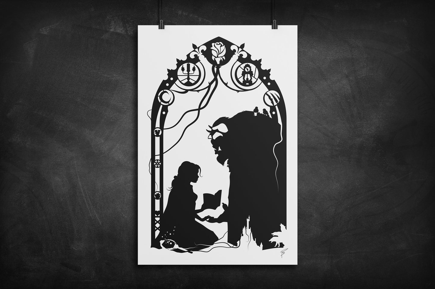 Belle and Beast - Beauty and the Beast silhouette art print