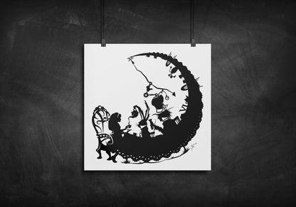 Alice and Tea Party - Alice in Wonderland silhouette art print