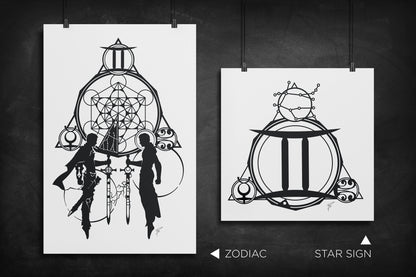 Gemini - Zodiac Star Sign silhouette art print