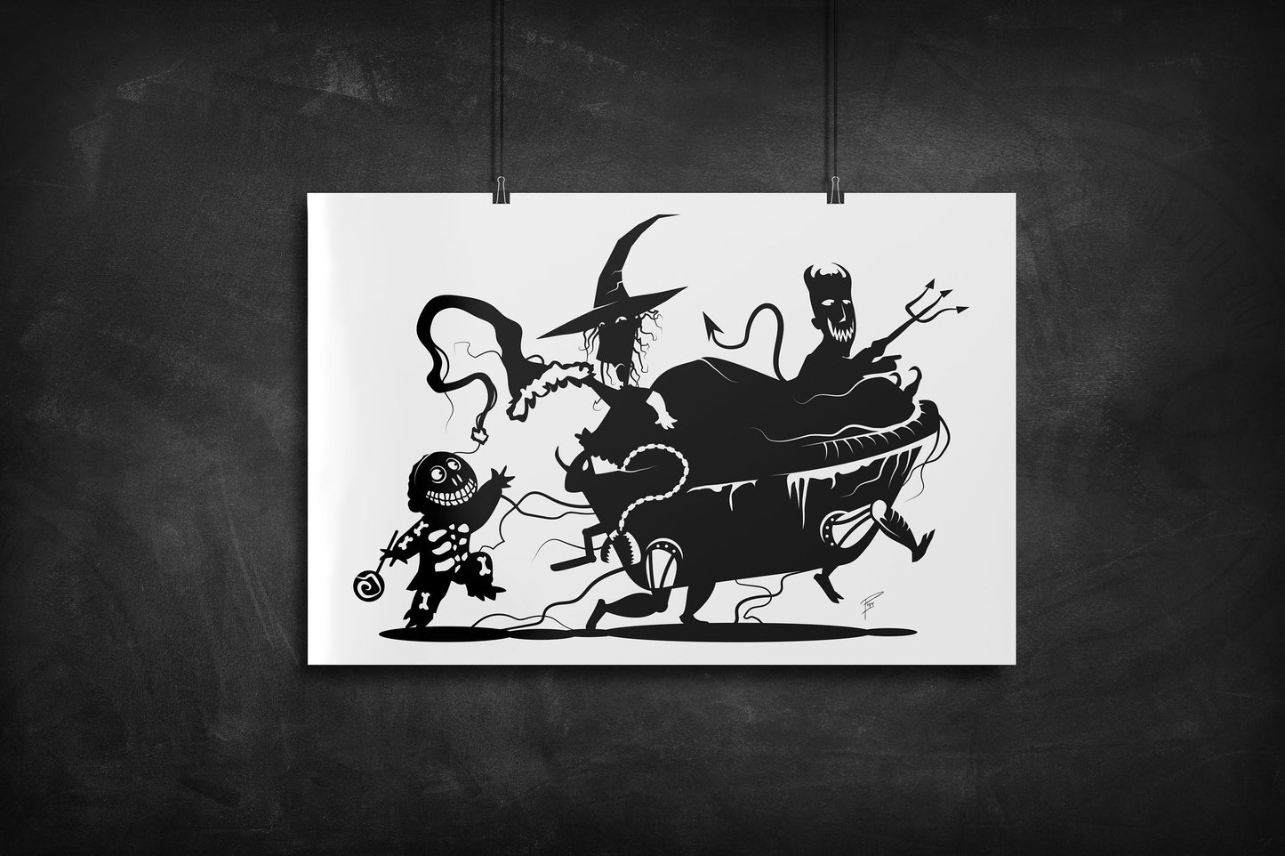 Lock, Shock, Barrel - Nightmare Before Christmas silhouette art print