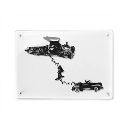 FRAMED DeLorean Marty Escape - Back to the Future - paper cut art