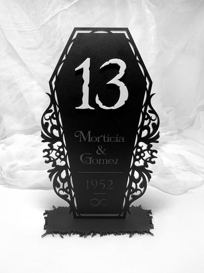 Customizable Table Numbers Engraved Coffin 3D Acrylic Wedding Events