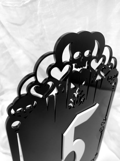 Gothic Table Numbers Skull Heart 3D Acrylic Wedding Events