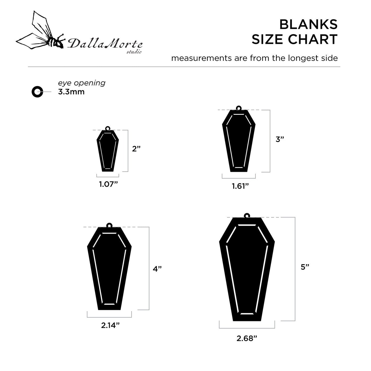 Coffin Five (5) Pack Blank Acrylic Shape Ornaments for Holidays and Events