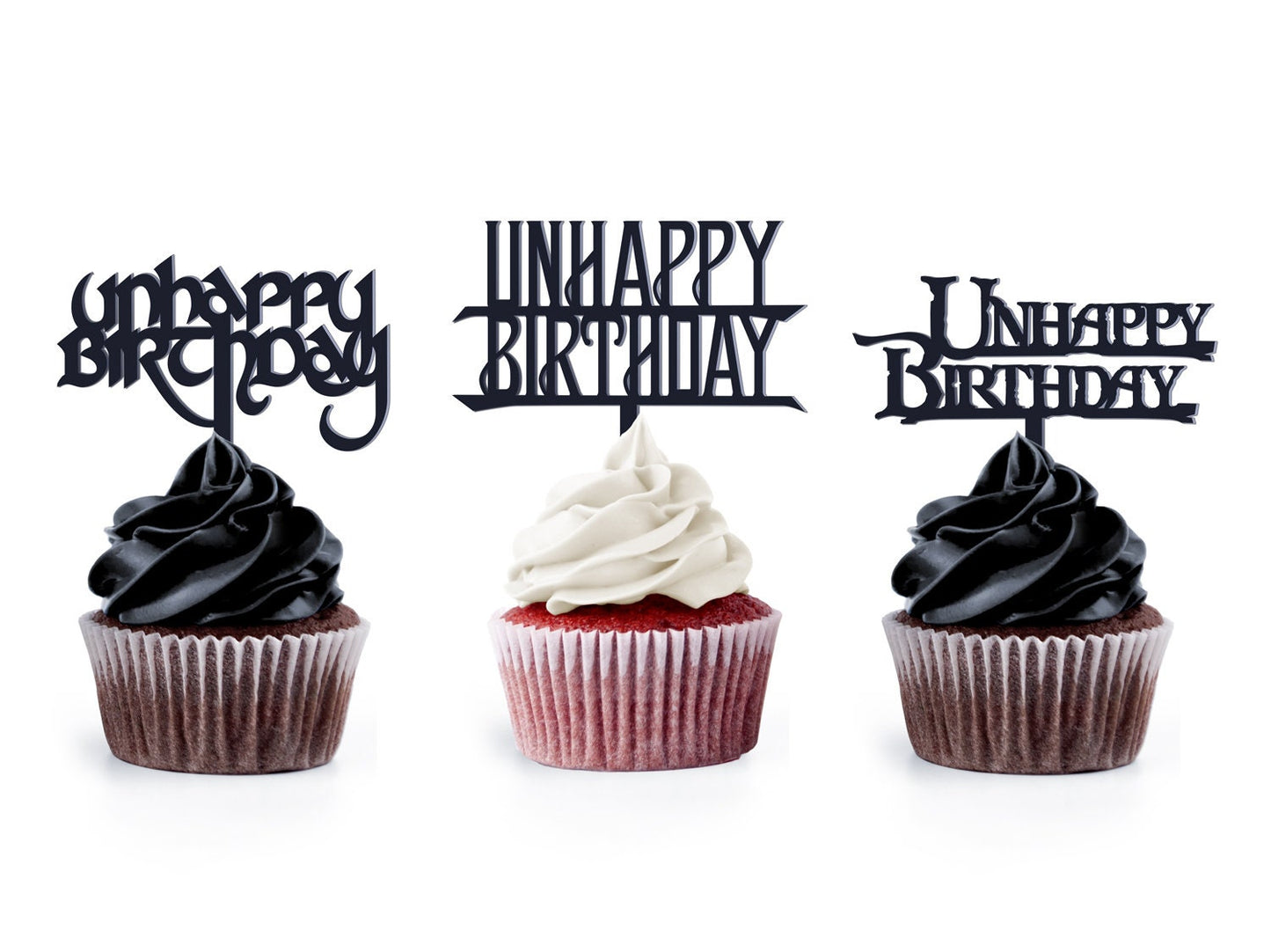 Unhappy Birthday Cupcake Toppers Spooky Goth Birthday Party Decorations Event Decorations Horror Birthday Silhoutte DIY Acrylic Topper Cake