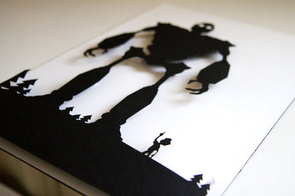 UNFRAMED Iron Giant and Hogarth paper cut art