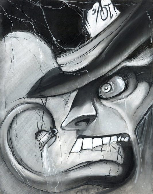 Mad Hatter - Alice in Wonderland charcoal and white pastel art print