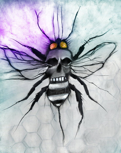 Bee Skull - For Life - illustration print