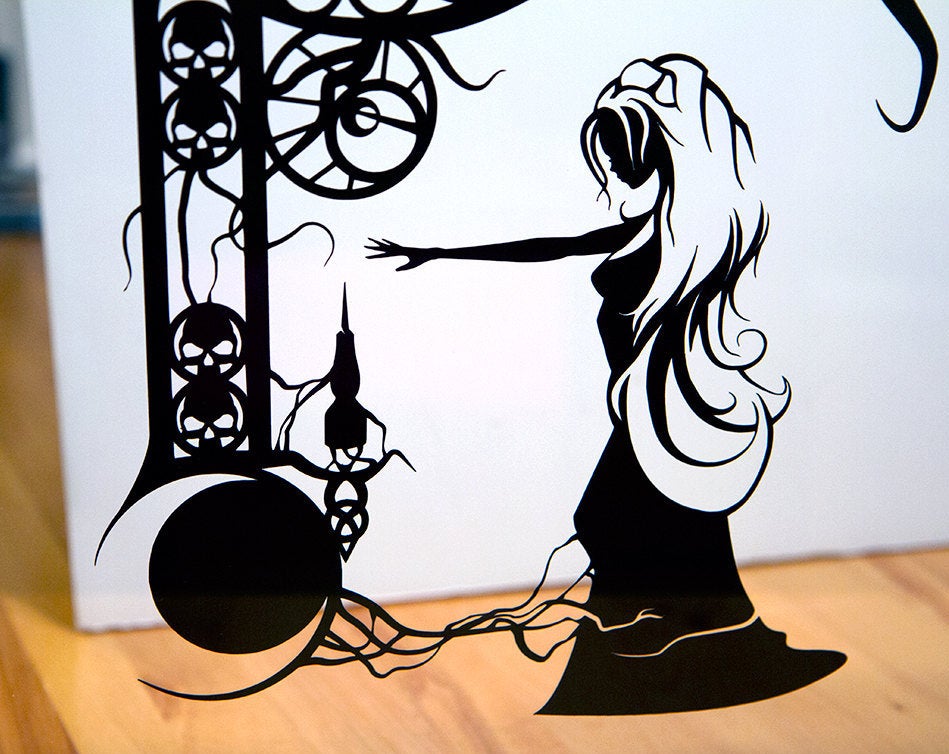 FRAMED Sleeping Beauty Spinning Wheel - paper cut art